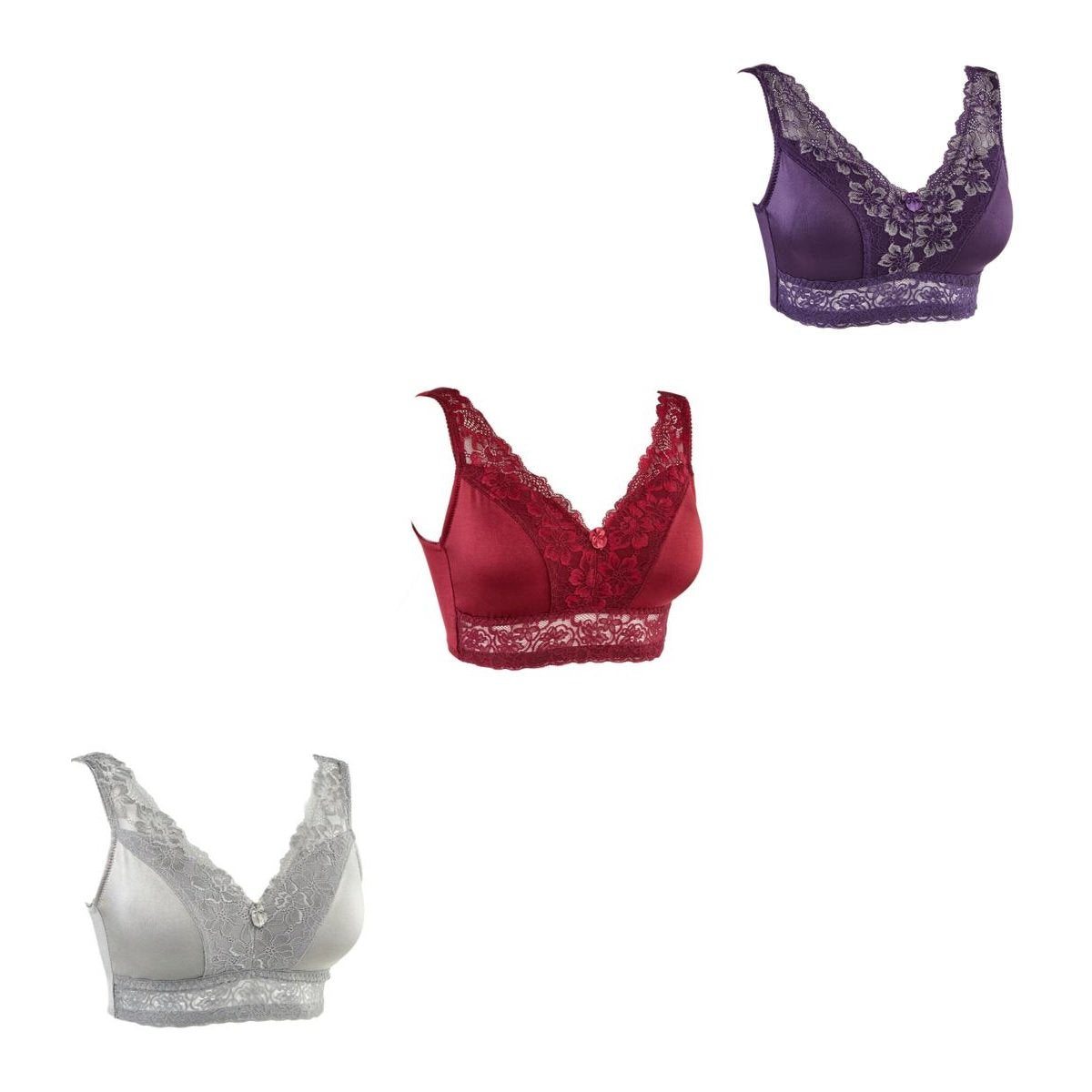 Rhonda Shear 3-pk Pin-Up Bra with Lace Back Detail-Glimmering  Dusk-XL-730630-NEW