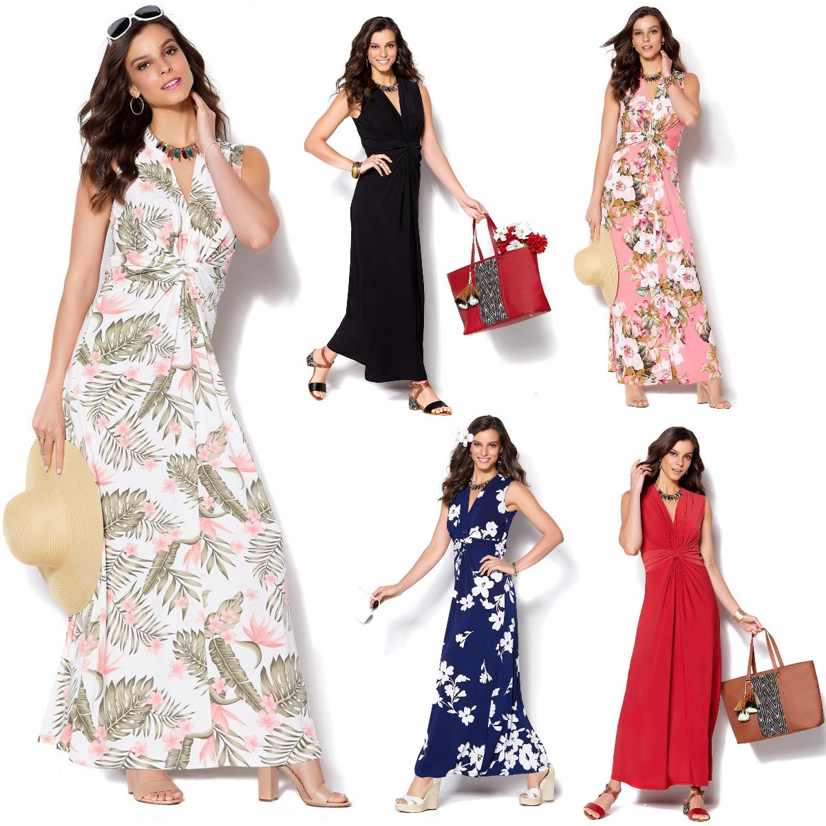 IMAN Global Chic Luxury Resort Knockout Maxi Dress and Necklace Navy Floral / 2X IMAN Global Chic Luxury Resort Knockout Maxi Dress and Necklace Navy Floral / 2X