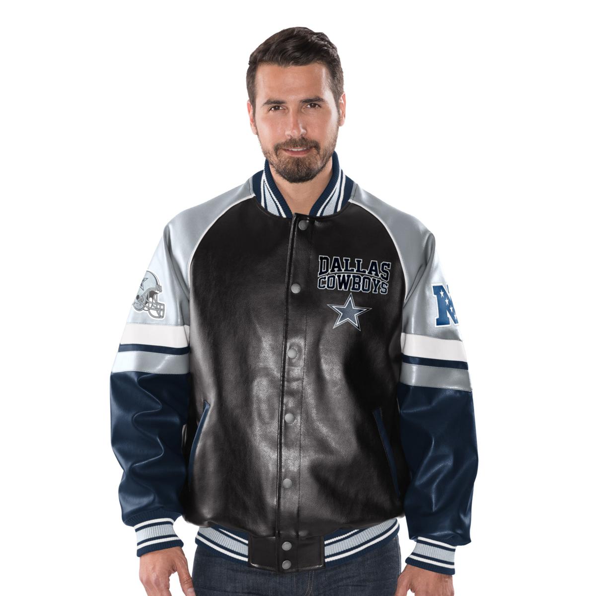 Dallas Cowboys NFL Faux Leather Jacket Mens Large Varsity Coat Embroider
