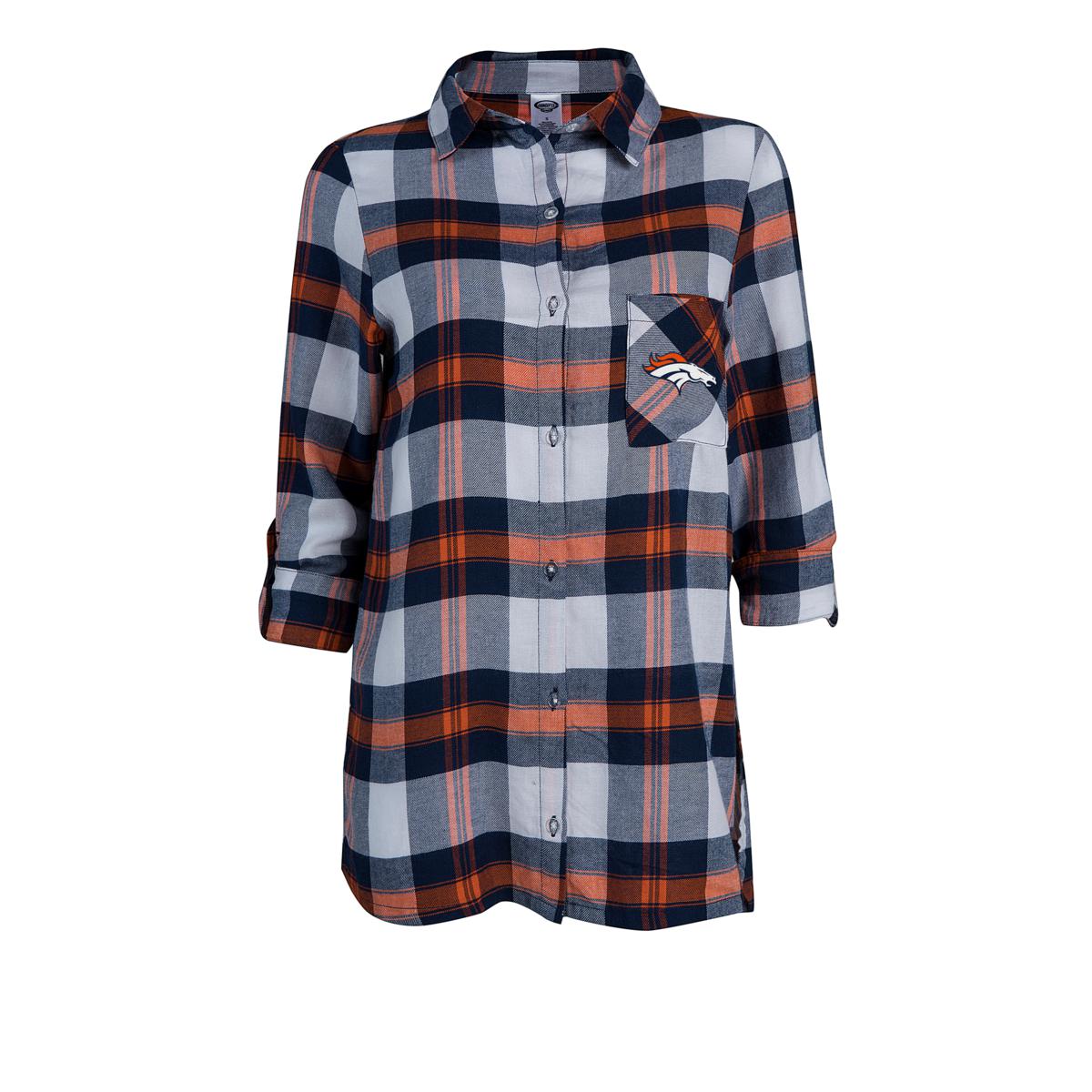 Officially Licensed NFL Women's Plaid Night Shirt by Concepts Sport - Broncos - Medium