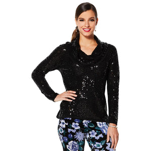 IMAN Global Chic Dressed & Ready Sequin Cowl-Neck Top