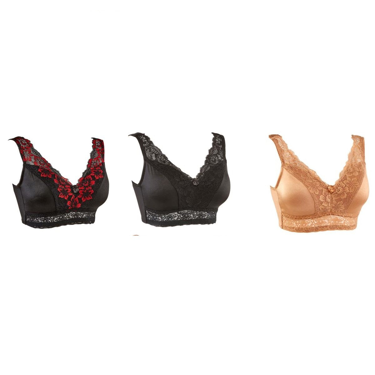 Rhonda Shear 3 Pack Betty Pin Up Bra With Removable Pads and Back Clos –  Biggybargains