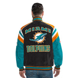 Officially Licensed NFL Men's Suede Jacket DOLPHINS BACK VIEW