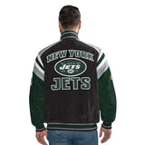 Officially Licensed NFL Men's Suede Jacket JETS BACK VIEW