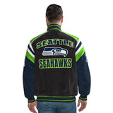 Officially Licensed NFL Men's Suede Jacket SEAHAWKS BACK VIEW