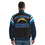 Officially Licensed NFL Men's Suede Jacket CHARGERS BACK VIEW