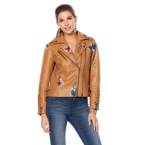 Colleen Lopez  Fabulous Floral Embroidered Faux Leather Jacket