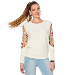 G by Giuliana Jet Set G Sweatshirt with Embroidered Mesh