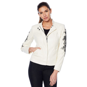G by Giuliana Faux Leather Embroidered Moto Jacket