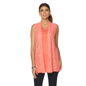 Rhonda Shear Sleeveless Top with Lace Overlay Vest