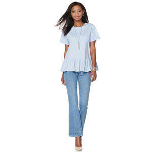 DG2 by Diane Gilman Acid Wash Peplum Tee With Pocket K-10