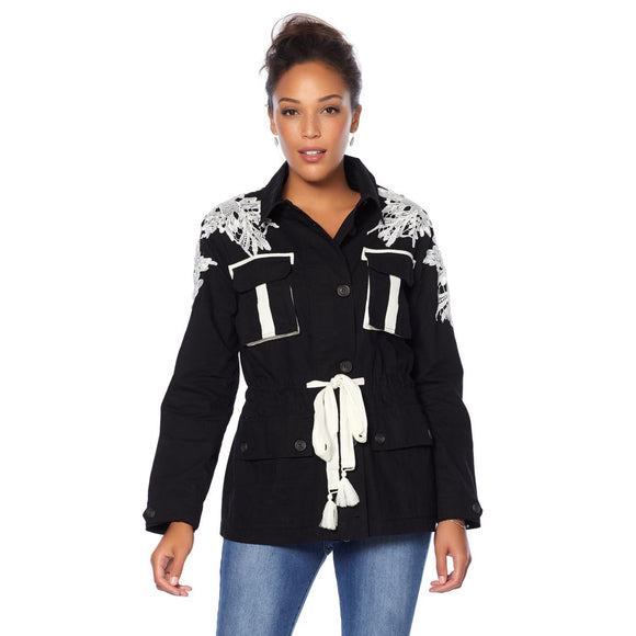 Wendy Williams Military Jacket with Lace Detail -M,(K-1)