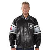 Officially Licensed NFL Faux Leather Varsity Jacket by Glll RAIDERS
