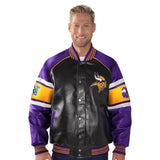 Officially Licensed NFL Faux Leather Varsity Jacket by Glll VIKINGS