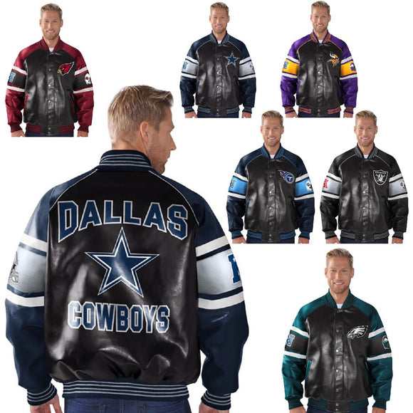 Officially Licensed NFL Men's Faux Suede Varsity Jacket by Glll