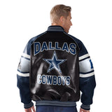 Officially Licensed NFL Faux Leather Varsity Jacket by Glll COWBOYS BACK VIEW