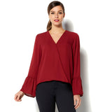 IMAN Global Chic Luxurious Crossover Bell-Sleeve Top