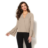 IMAN Global Chic Luxurious Crossover Bell-Sleeve Top
