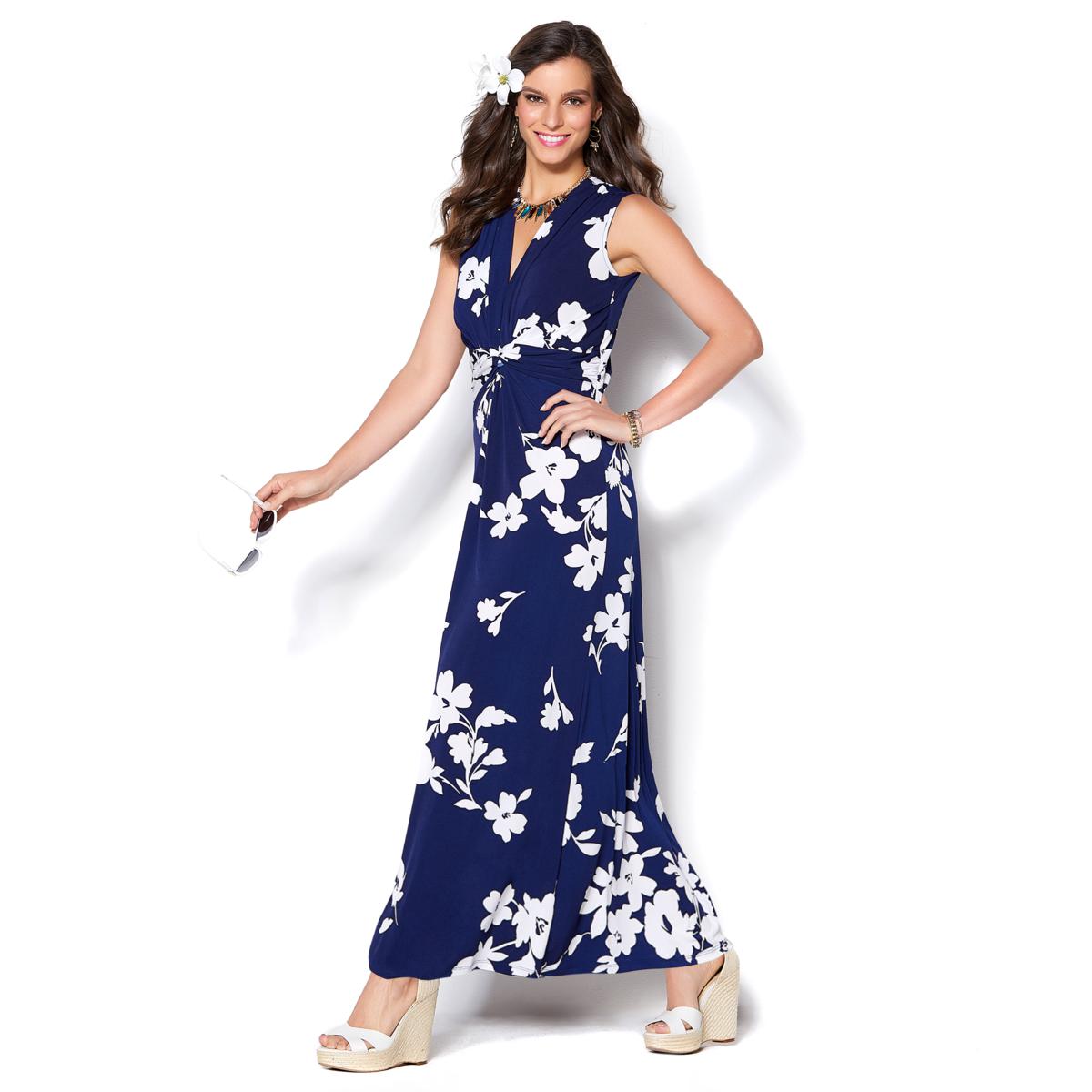 Iman Global Chic Luxury Resort Knockout Maxi Dress and Necklace Navy Floral / 2X Iman Global Chic Luxury Resort Knockout Maxi Dress and Necklace Navy Floral / 2X