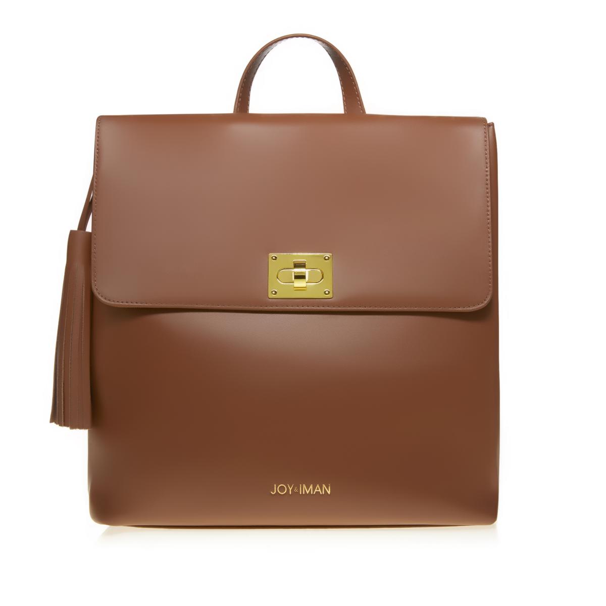 chic leather backpack JOY & IMAN Tassel Chic Leather Backpack with RFID Cognac