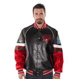 Officially Licensed NFL Men's Faux Leather Varsity Jacket-Tampa Bay Buccaneers