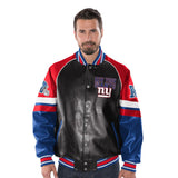 Officially Licensed NFL Men's Faux Leather Varsity Jacket-New York Giants