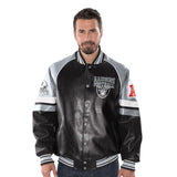 Officially Licensed NFL Men's Faux Leather Varsity Jacket-Oakland Raiders
