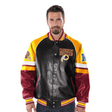 "AS IS" Officially Licensed NFL Men's Faux Leather Varsity Jacket-Washington Redskins