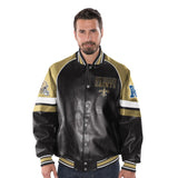 "AS IS" Officially Licensed NFL Men's Faux Leather Varsity Jacket-New Orleans Saints