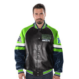 "AS IS" Officially Licensed NFL Men's Faux Leather Varsity Jacket-Seattle Seahawks