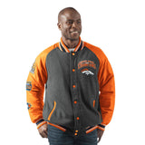 Officially Licensed NFL Men's Power Hitter Varsity Jacket by Glll-Denver Broncos