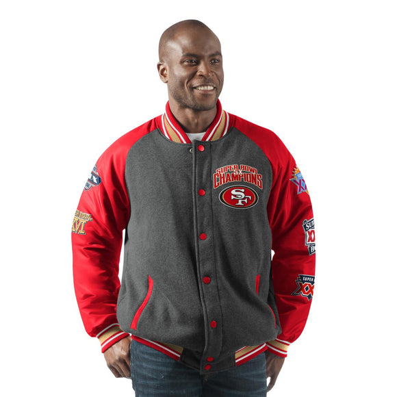Officially Licensed NFL Men's Power Hitter Varsity Jacket by Glll-San Francisco  49ERS