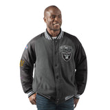 Officially Licensed NFL Men's Power Hitter Varsity Jacket by Glll-Oakland Raiders