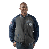 Officially Licensed NFL Men's Power Hitter Varsity Jacket by Glll-Los Angeles Rams