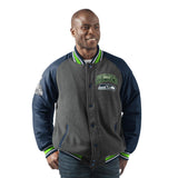 Officially Licensed NFL Men's Power Hitter Varsity Jacket by Glll-Seattle Seahawks