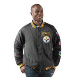 Officially Licensed NFL Men's Power Hitter Varsity Jacket by Glll-Pittsburgh Steelers