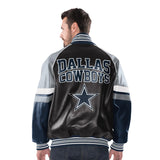 "AS IS" Officially Licensed NFL Men's Faux Leather Varsity Jacket-Dallas Cowboys