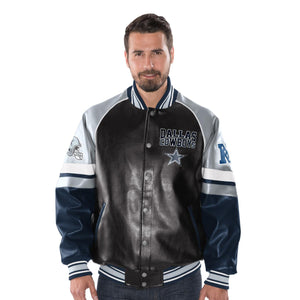 "AS IS" Officially Licensed NFL Men's Faux Leather Varsity Jacket-Dallas Cowboys