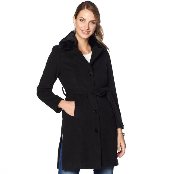Colleen Lopez Woven Coat with Removable Faux Fur Collar-Wa