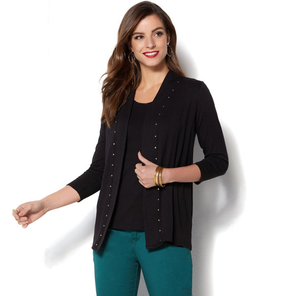 IMAN Global Chic Luxe Studded Cardigan and Tank Twin Set