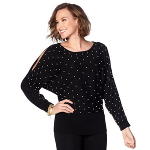 Colleen Lopez Playfully Posh Slit-Shoulder Dolman Sweater-Small