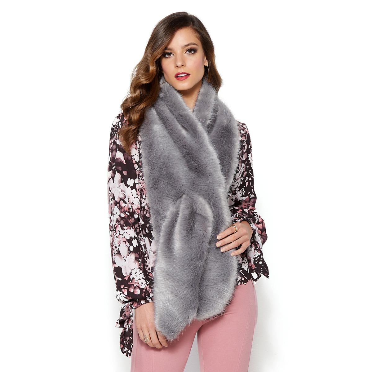 Luxurious Faux Fur Scarf La Fiorentina Shaggy Faux Fur Shawl in Fuxia - Luxurious 100  main image 4