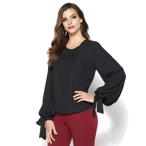 IMAN Global Chic Dramatically Draped Tie-Sleeve Blouse