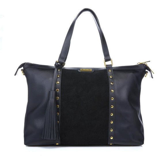 Iman Global Chic Leather & Suede Studded Satchel Black