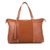 Iman Global Chic Leather & Suede Studded Satchel Saddle