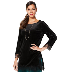 IMAN Global Dressed & Ready Velvet with Lace Trim Tunic