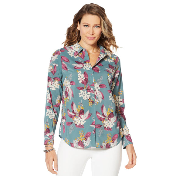 Motto Stretch Chiffon Printed Button Front Shirt - 8