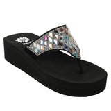 "AS IS" Yellow Box Perri Leather Embellished Thong Sandal