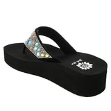 "AS IS" Yellow Box Perri Leather Embellished Thong Sandal