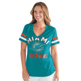 Officially Licensed NFL Women's Extra Point Bling Tee by Glll-Miami Dolphins